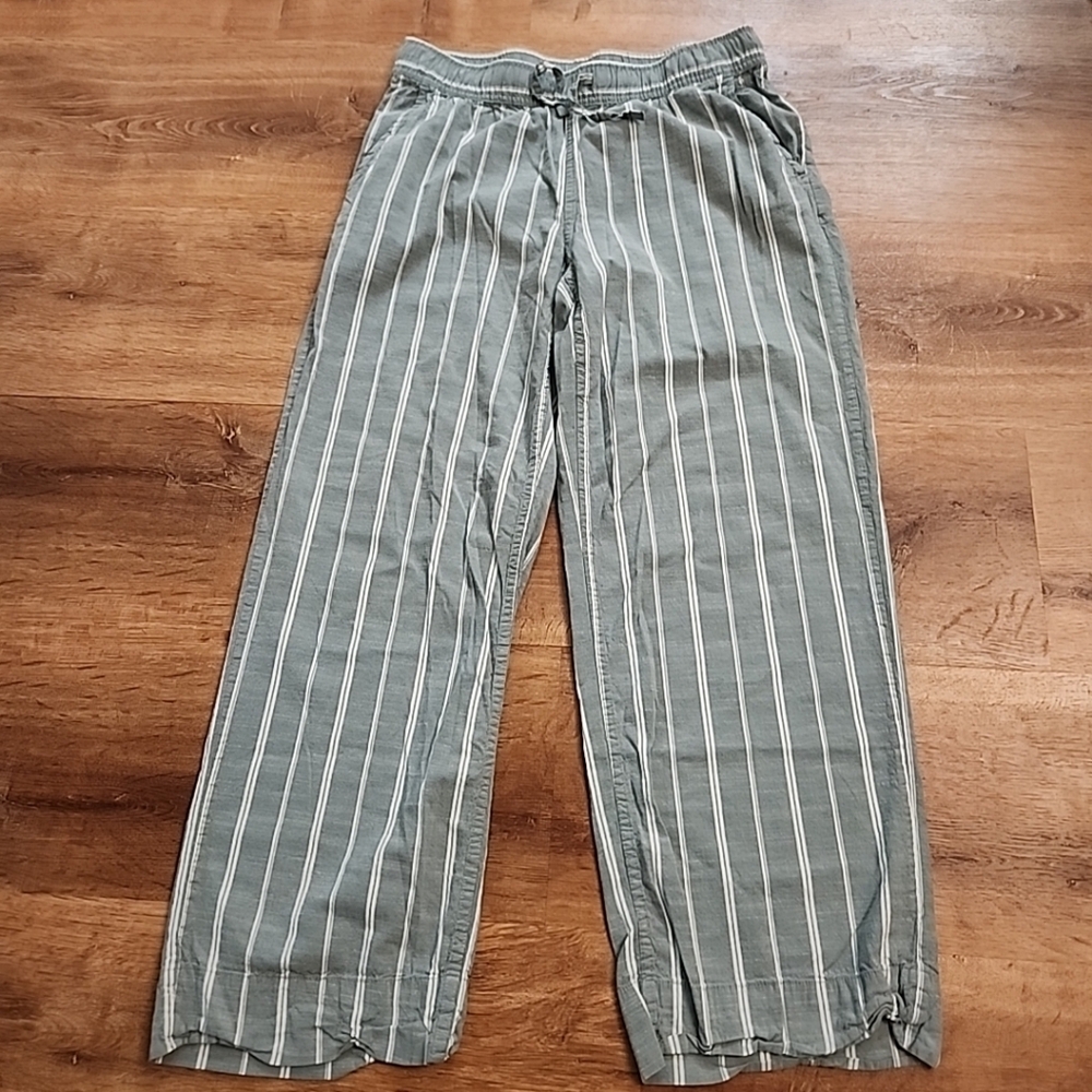Auden Lounge Casual Pants Knit Wide-Leg Cotton Drawstring Seafoam Pinstripe